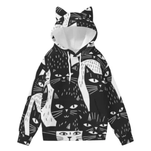 Cat Ear Hoodie – Black and White Cat Sweatshirt with Ears